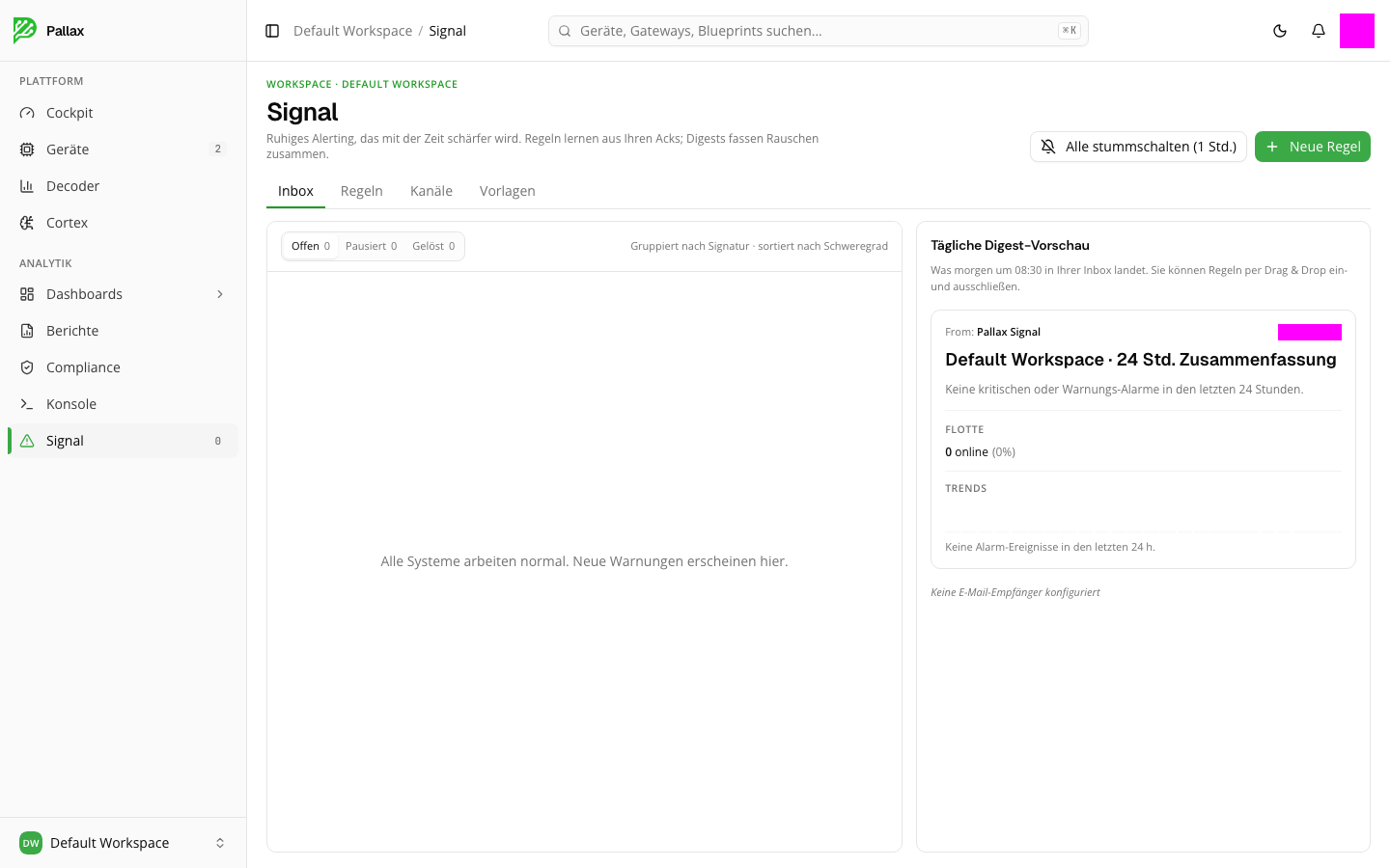 Signal mit leerer Inbox und der Vorschau des täglichen Digests