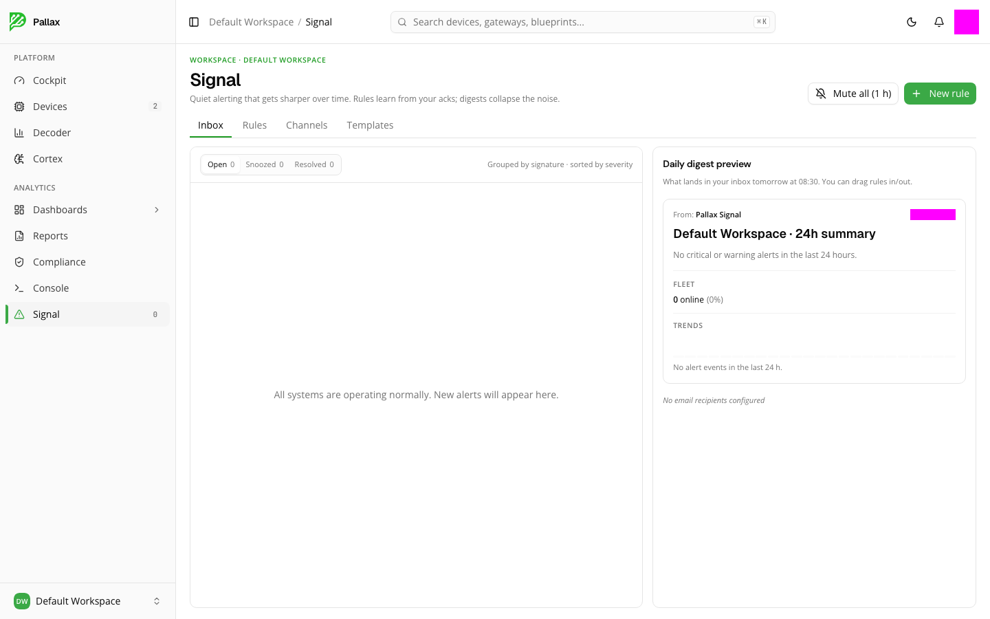 Signal with an empty inbox and the daily digest preview